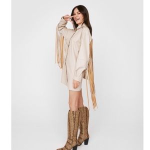 Nasty Gal Faux Leather Fringe Mini Shirt Dress